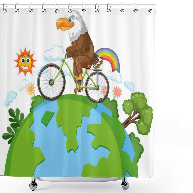 Personality  Eagle Cycling On Earth With Rainbow And Sun Shower Curtains