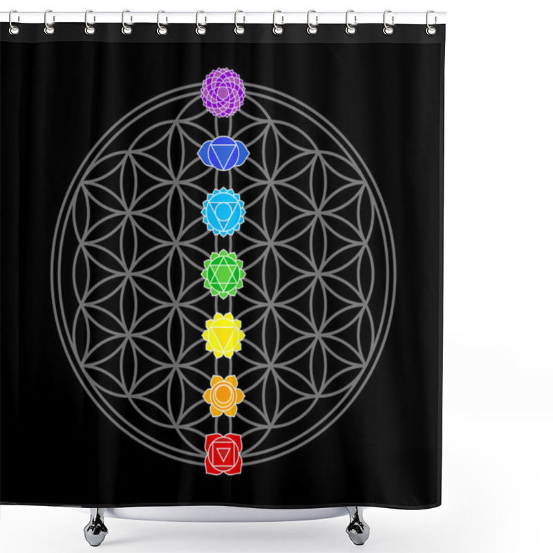 Personality  Flower Of Life Chakras Black Shower Curtains