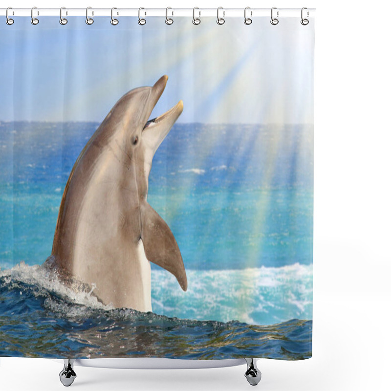 Personality  Cheerful Dolphin Playing In Ocean Waves Shower Curtains