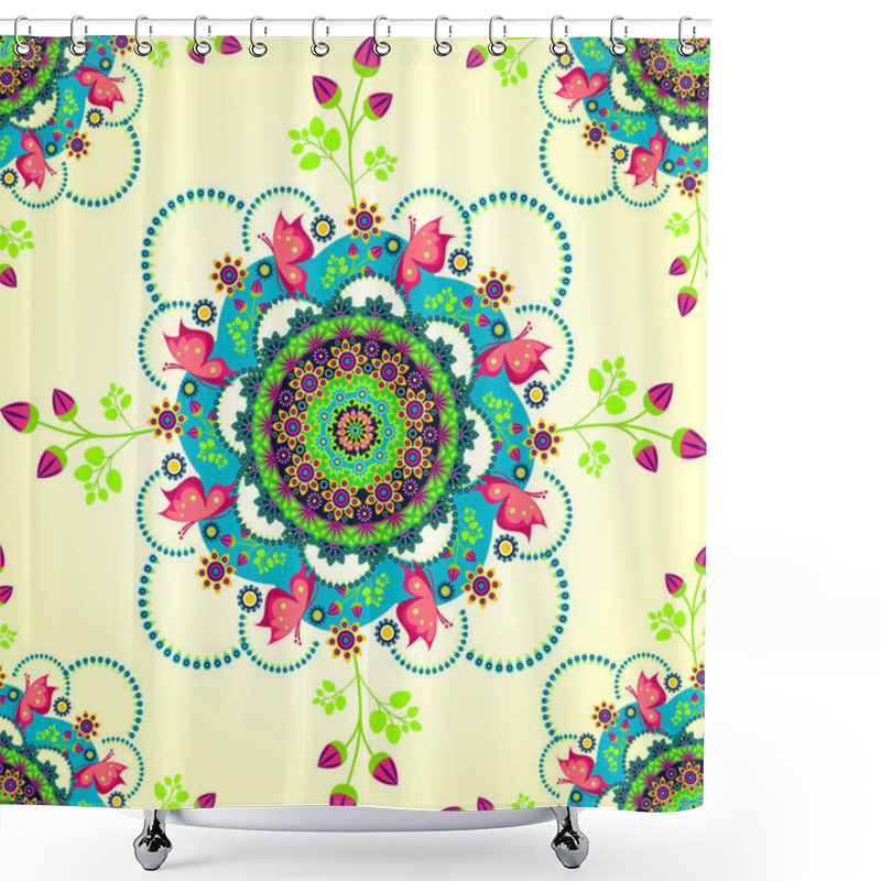 Personality  Mandala Flower And Butterflies Shower Curtains