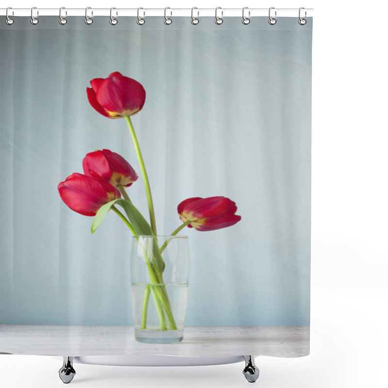 Personality  Still Life With Red Tulips And Pear Shower Curtains