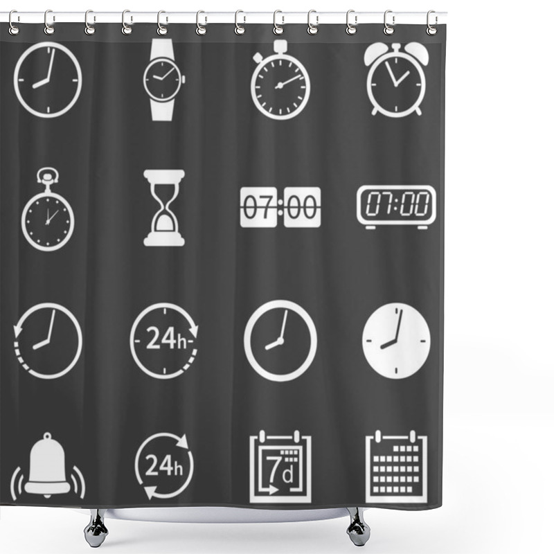 Personality  Vector Set Of 16 White Time Icons Shower Curtains