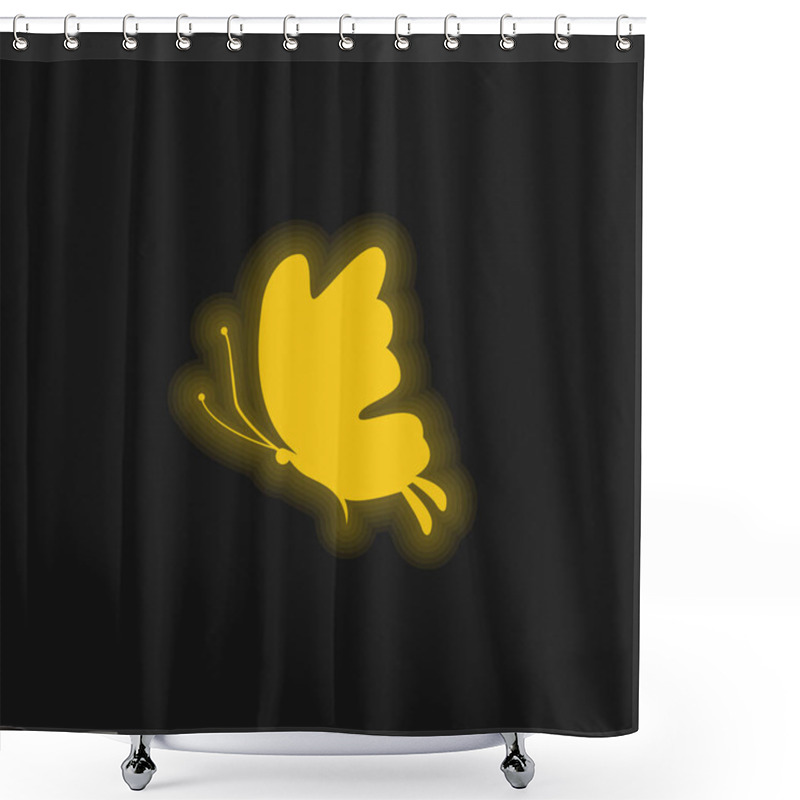 Personality  Beautiful Butterfly Silhouette Yellow Glowing Neon Icon Shower Curtains