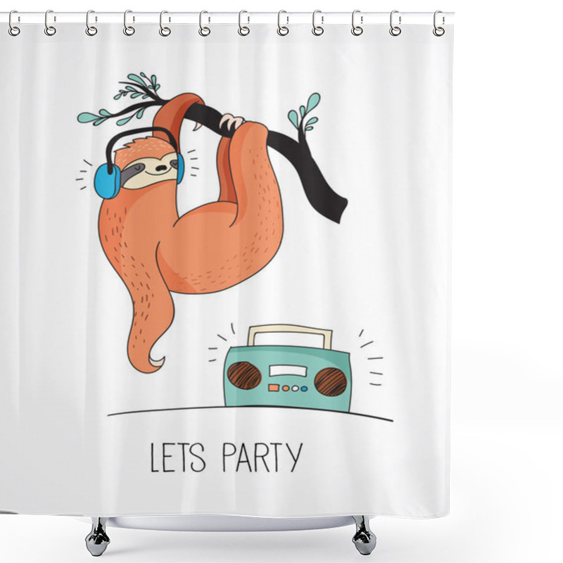 Personality  Cute Hand Drawn Sloths Illustrations, Funny Vector Card Design Shower Curtains