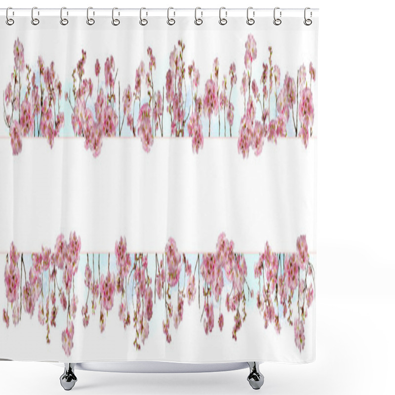 Personality  Adorable Cherry Blossom Background With Little Branches And Leaves, Free Space For Your Text Shower Curtains