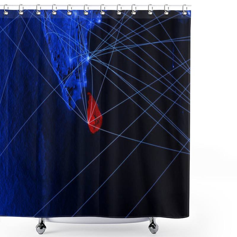 Personality  Sri Lanka On Blue Digital Map With Networks. Concept Of International Travel, Communication And Technology. 3D Illustration. Elements Of This Image Furnished By NASA. Shower Curtains