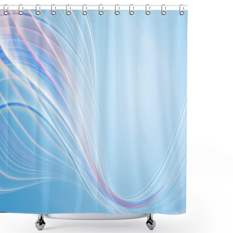 Personality  Blue Background Covered With Divergent White Stripes And Pink Waves Shower Curtains