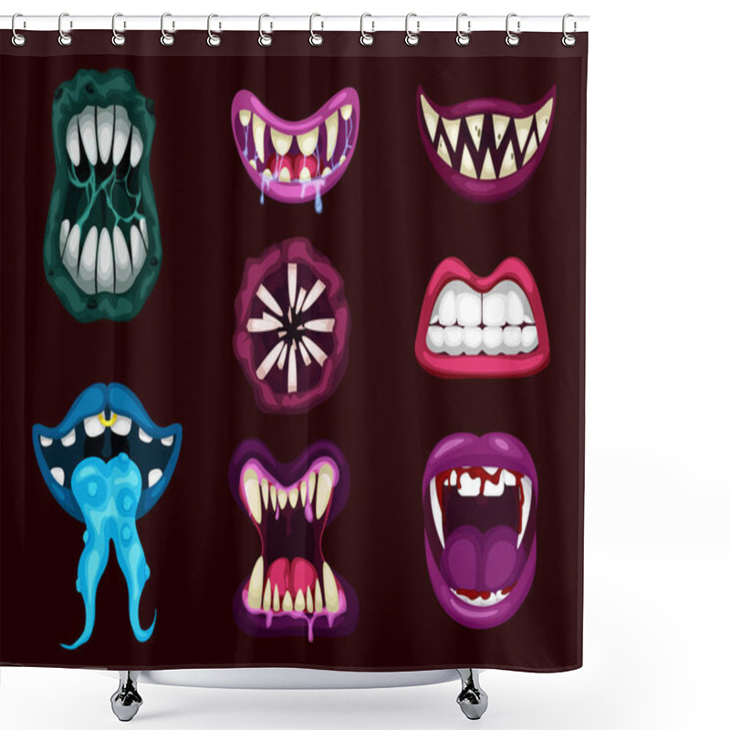 Personality  Terrible Monster Mouths. Scary Lips Teeth And Tongue Monsters. Monstrous Mouths, Emotions, Facial Expressions For Halloween Shower Curtains