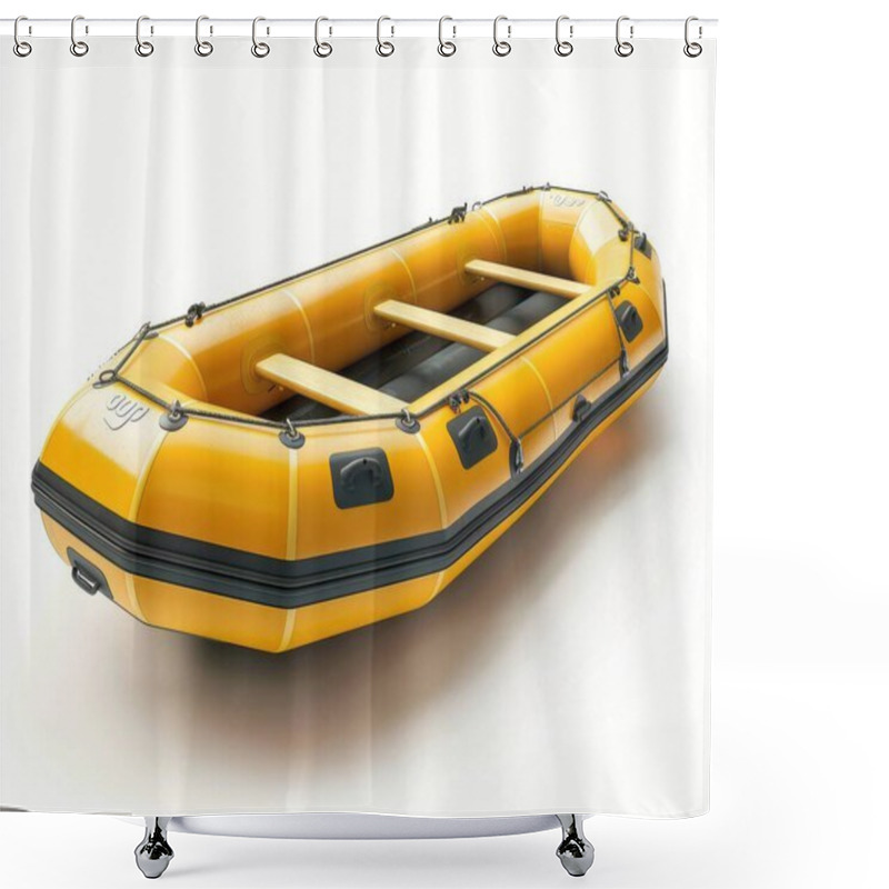 Personality  A Bright Yellow Inflatable Raft With Multiple Seating Rows, Ideal For Water Adventures And Outdoor Activities. Shower Curtains