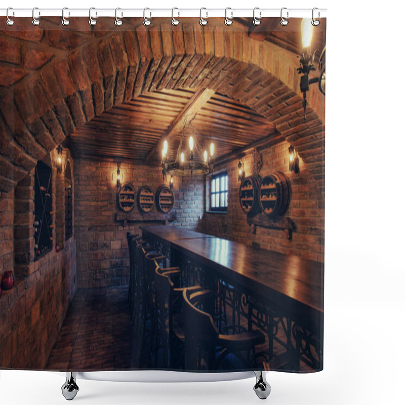 Personality  Old Wine Cellar With Bench For Tasting Shower Curtains