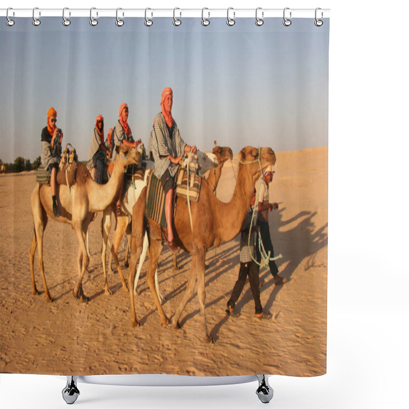 Personality  View Of People Riding On Camels In The Desert Shower Curtains