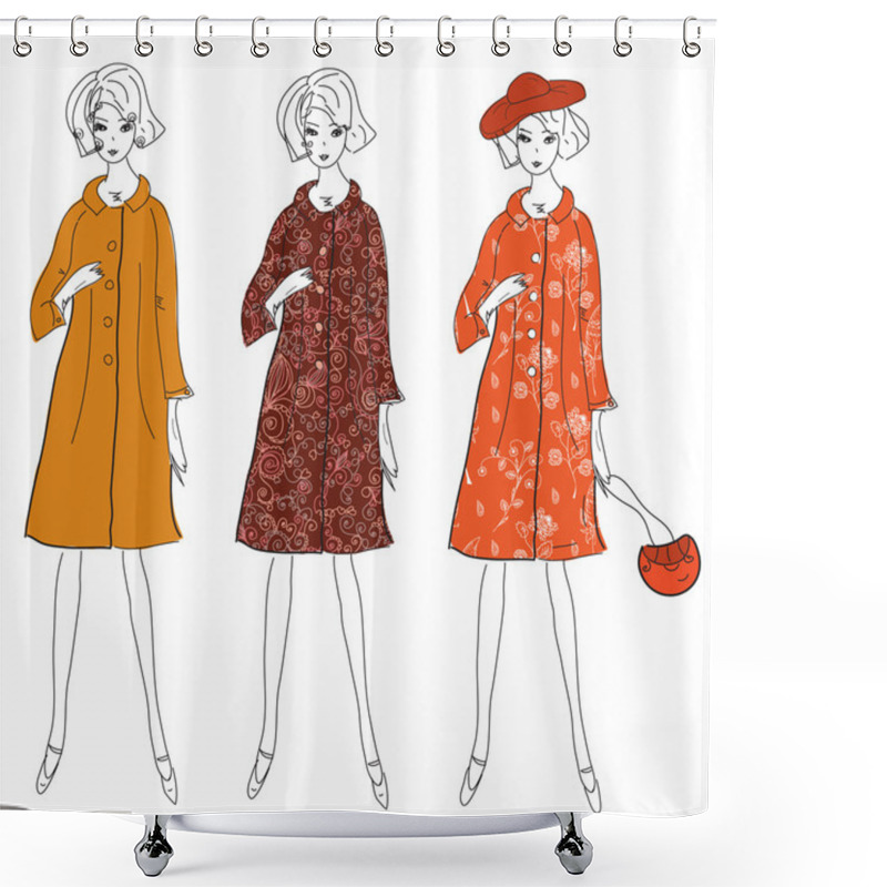 Personality  Fashion Girls In Winter Coats Shower Curtains