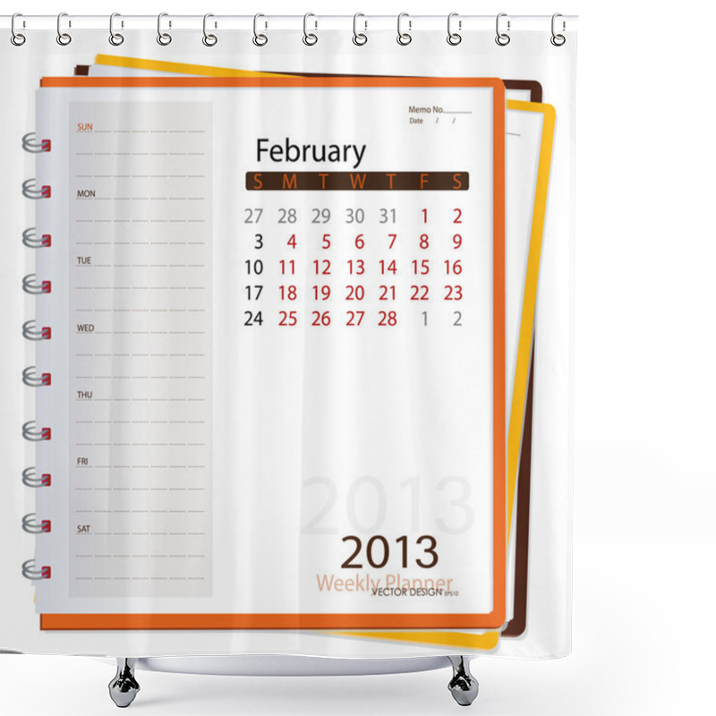 Personality  2013 Calendar Notebook, February. Vector Illustration. Shower Curtains