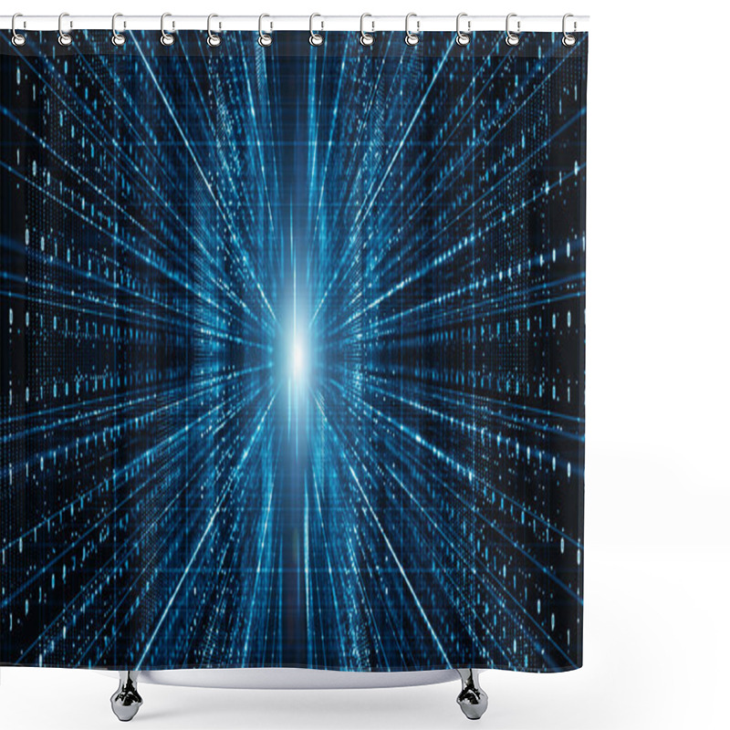 Personality  Abstract Digital Matrix Particles Flow, Digital Data Connection, Shower Curtains