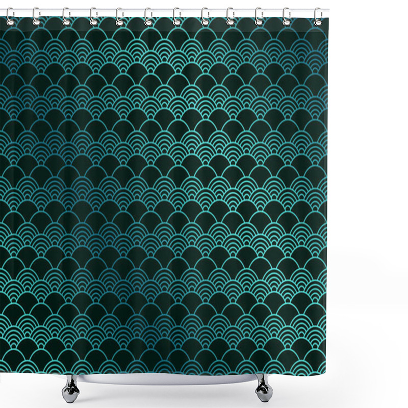 Personality  Seamless Pattern In Chinese Style. Turquoise Oriental Background With Waves. Shower Curtains