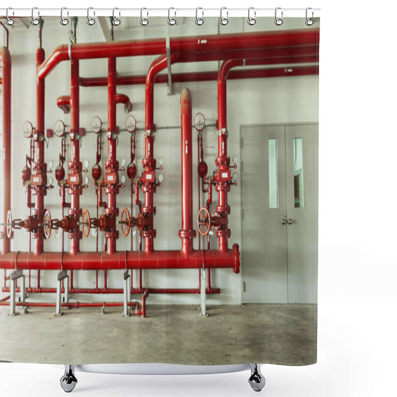 Personality  Red Water Pipe Valve,pipe For Water Piping System Control And Fire Control System In Industrial Building Or Business Building. Shower Curtains