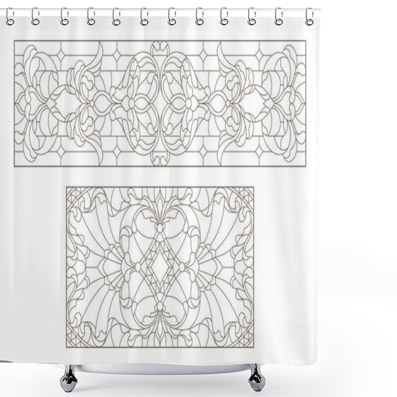 Personality  Set Contour Illustrations Of Stained Glass With Abstract Swirls And Flowers , Horizontal Orientation Shower Curtains