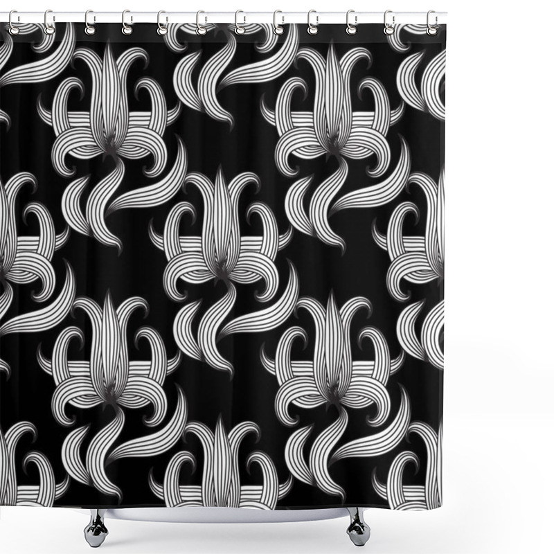 Personality  Floral Black And White Vector Seamless Pattern. Hand Drawn  Shower Curtains