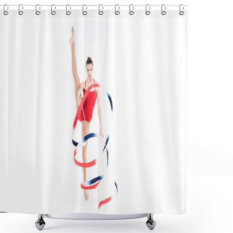 Personality  Woman Rhythmic Gymnast Training With Rope Shower Curtains