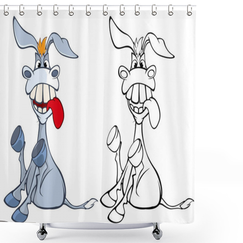 Personality  Illustration Of A Cute Cartoon Character Burro For You Design And Computer Game. Coloring Book Outline Set - Illustration Shower Curtains