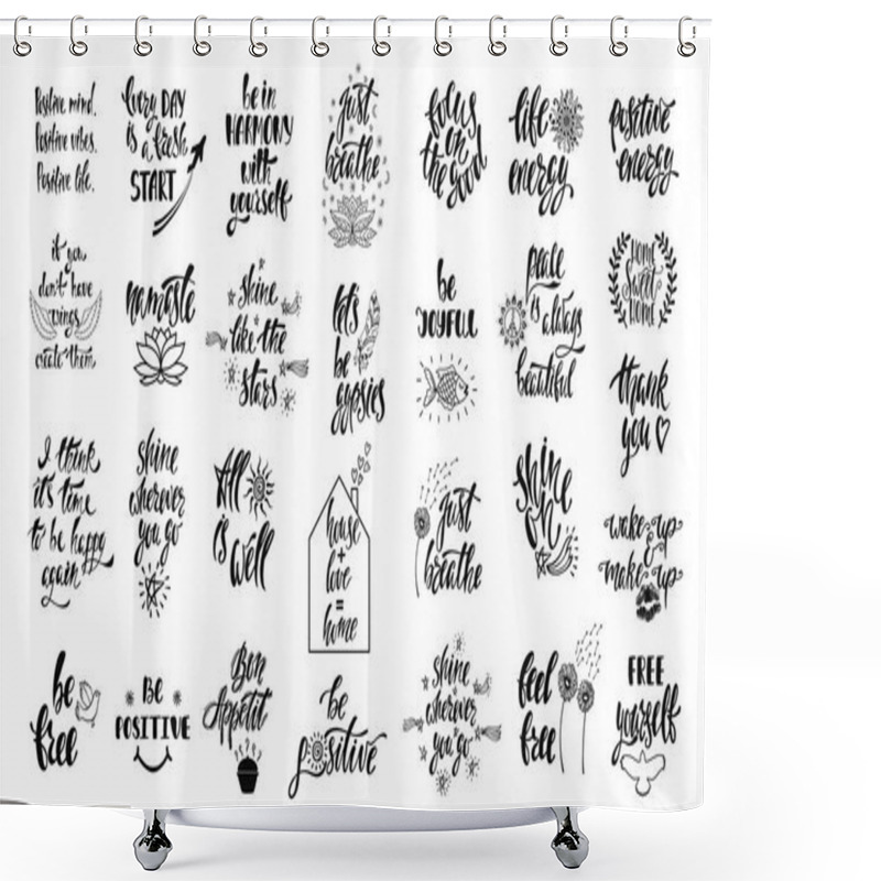 Personality  Set Of Positive Inspirational Quotes With Sketch Elements. Modern Calligraphy Hand Drawn Phrases. Shower Curtains