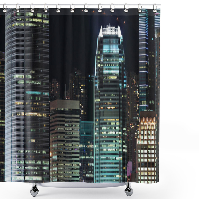 Personality  Business Buildings At Night In Hong Kong Shower Curtains