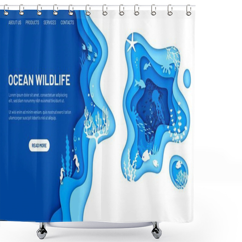 Personality  Underwater Landing Page With Paper Cut Sea Landscape, Animals And Seaweeds, Vector Website Template. Ocean Wildlife And Undersea World Landing Page In Papercut Layers Of Jellyfish, Seahorse And Fishes Shower Curtains