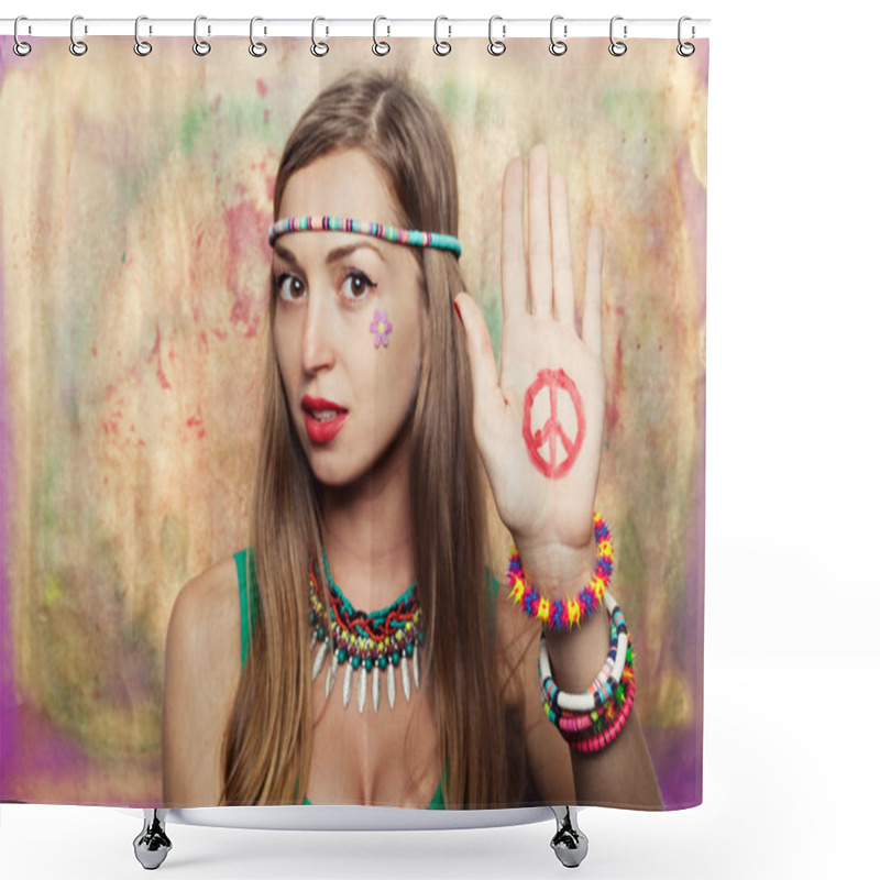 Personality  Hippie Woman In Green Tank Top  Shower Curtains