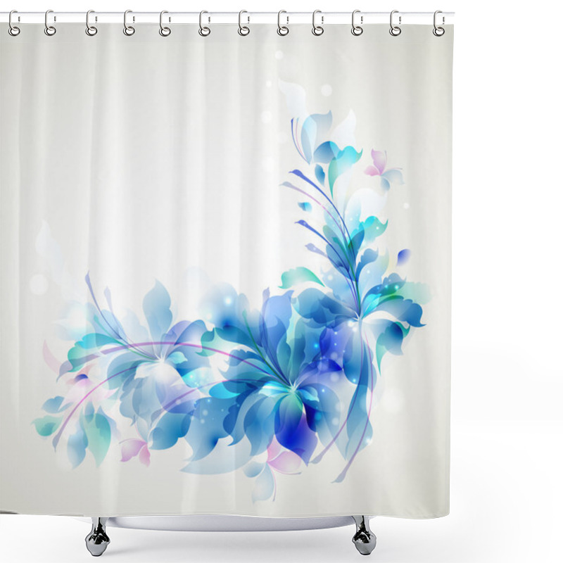 Personality  Tender Background With Three Abstract Flower And Small Butterflies Shower Curtains