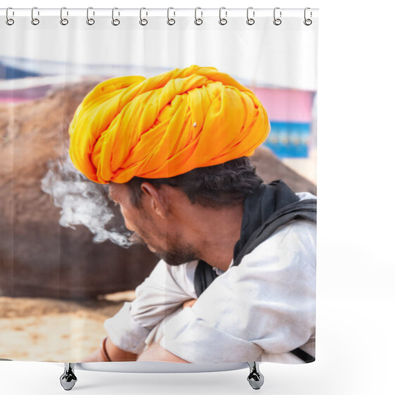 Personality  Indian Men And Camels At Pushkar Camel Fair (Pushkar Mela), Rajasthan, India Shower Curtains