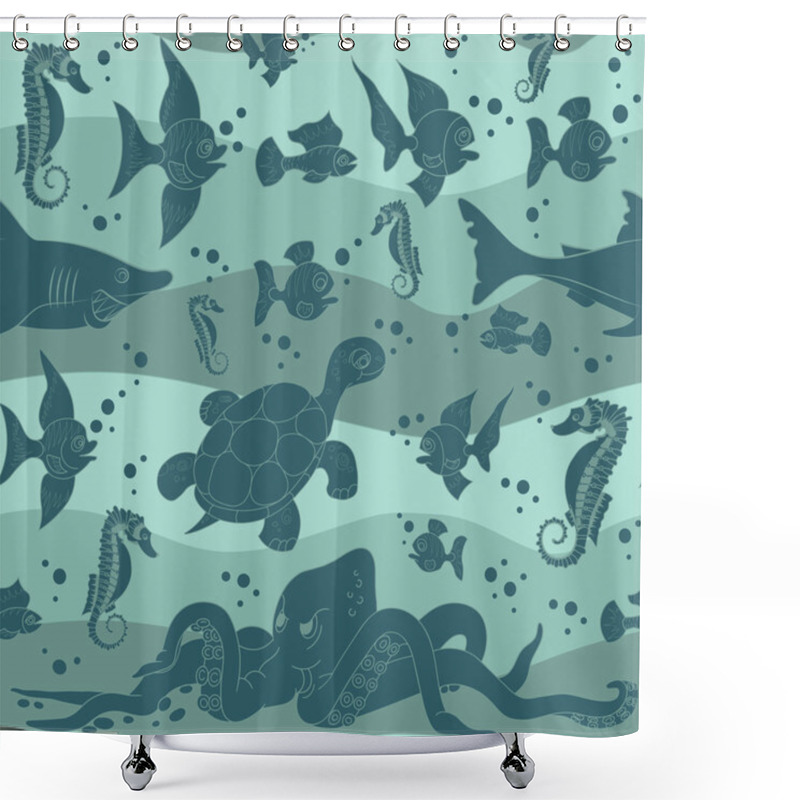 Personality  Vector Illustration Of Sea Waves With Sea Life Shower Curtains