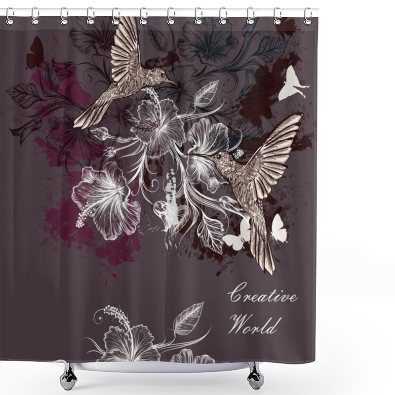 Personality  Vector Background Or Illustration With Birds And Flowers Shower Curtains