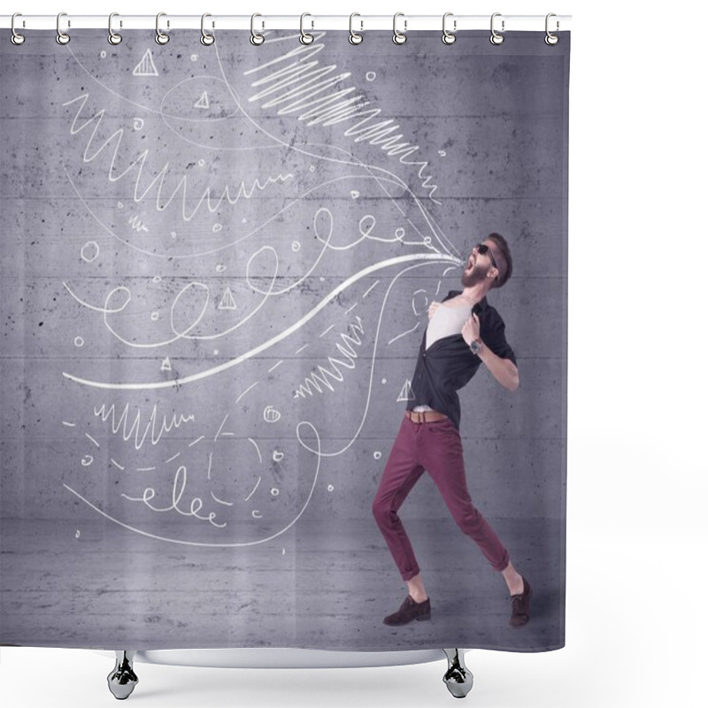 Personality  Funny Shouting Hipster With Drawn Lines Shower Curtains