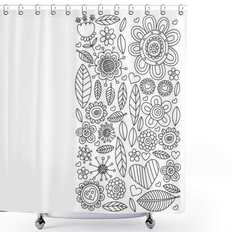 Personality  Vector Pattern With Doodle Flowers And Leaves Shower Curtains