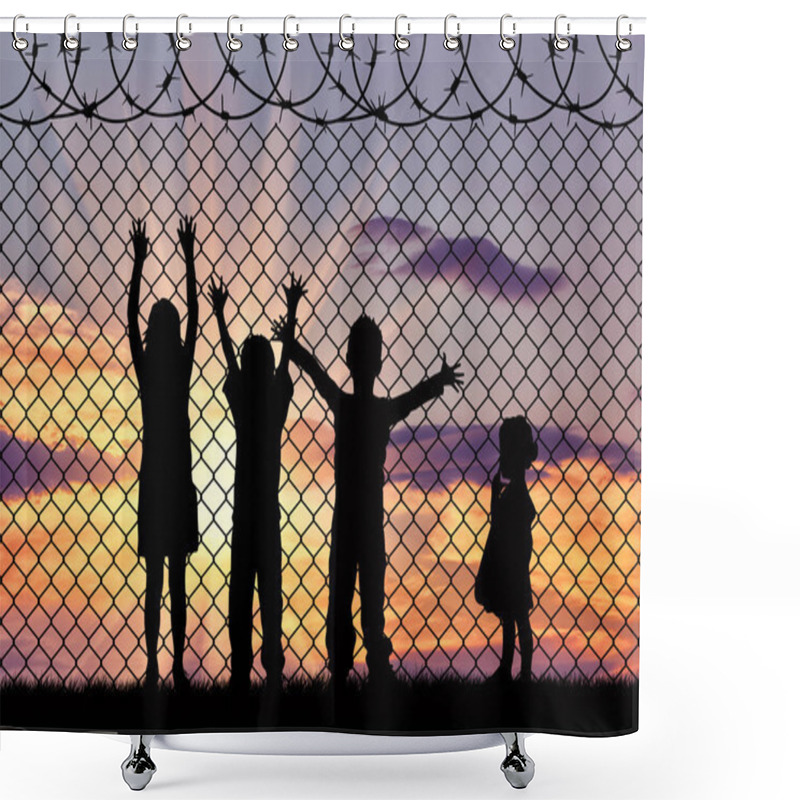 Personality  Silhouette Of The Hungry Children Of Refugees Shower Curtains