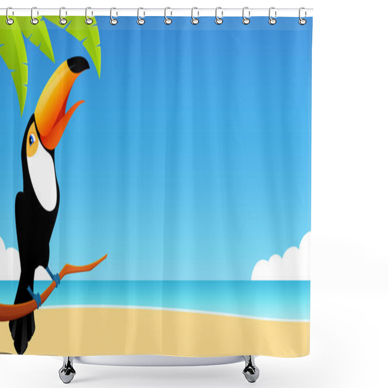 Personality  Summer Beach Banner With A Cute Toucan Bird Shower Curtains