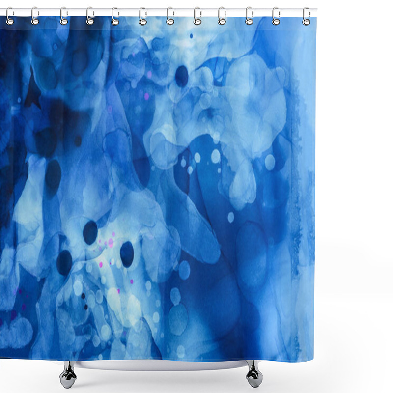 Personality  Dark Blue Splashes Of Alcohol Ink As Abstract Background Shower Curtains