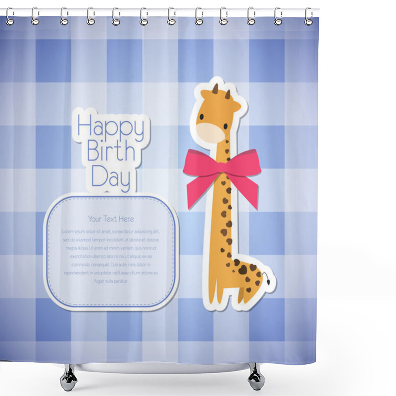 Personality  Vector Greeting Card Giraffe. Shower Curtains