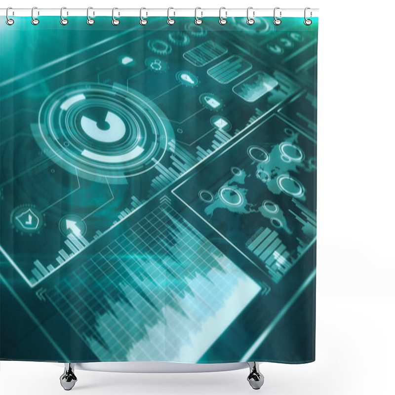 Personality  Futuristic User Interface HUD And Infographic Elements At Green Background Shower Curtains