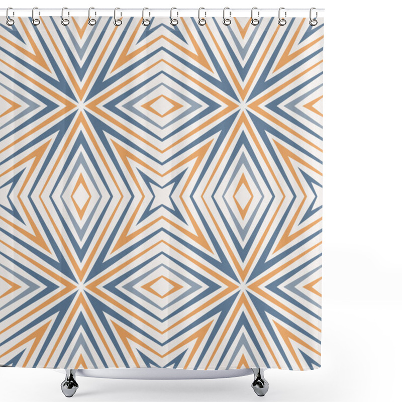 Personality  Seamless Stripe Pattern With An Abstract Design Of Yellow And Blue Concentric Geometric Shapes On A White Background. Simple And Modern Style. Vector Illustration. Shower Curtains