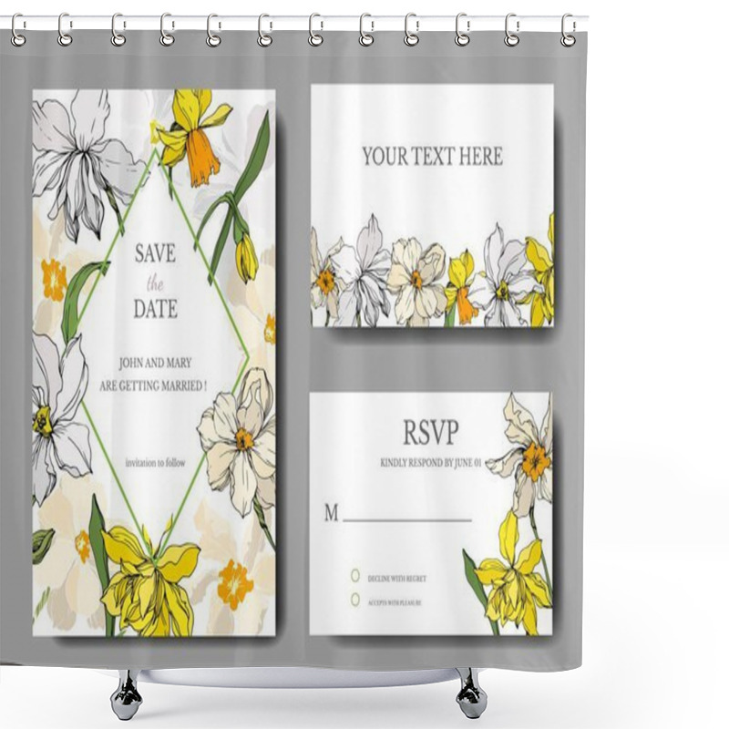 Personality  Vector Narcissus Floral Botanical Flowers. Black And White Engraved Ink Art. Wedding Background Card Decorative Border. Shower Curtains