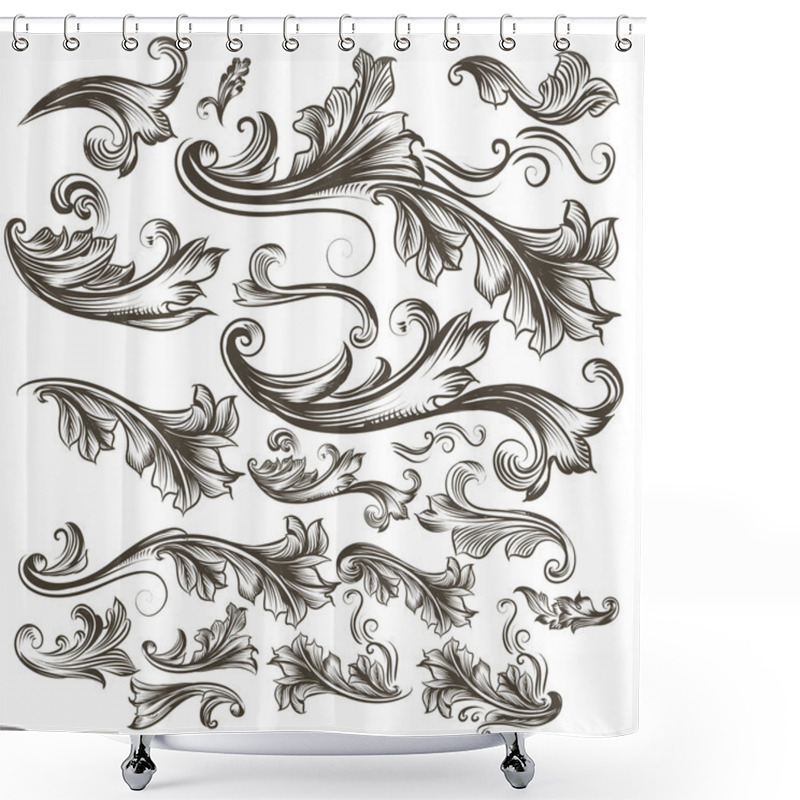 Personality  Collection Of Vector Hand Drawn Floral Swirls For Design Shower Curtains