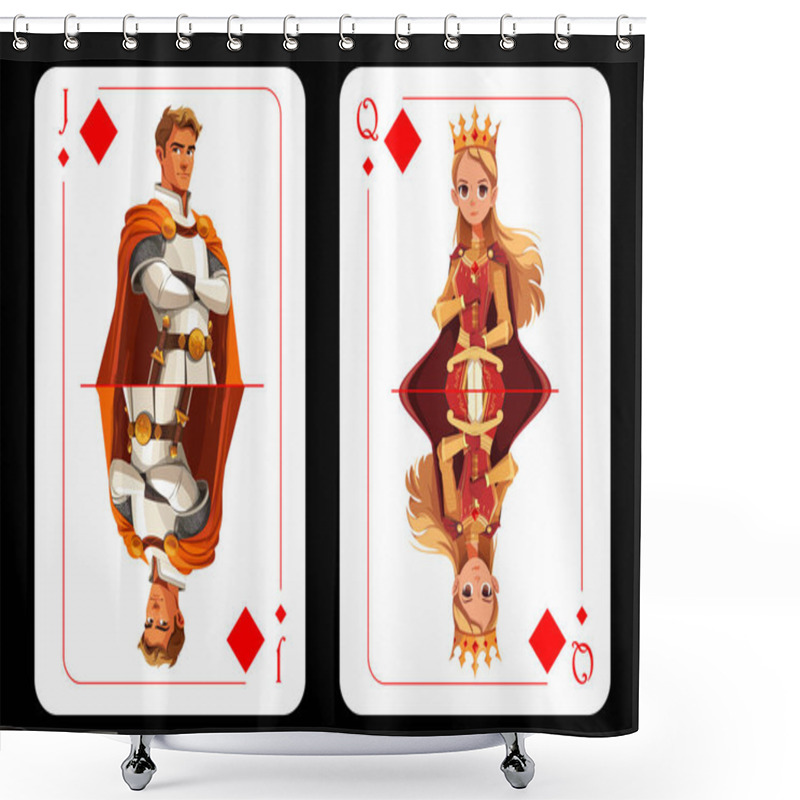 Personality  Queen Of Diamonds And Jack Of Diamonds, Original Design Of Playing Cards On Black Background. Vector Illustration Shower Curtains