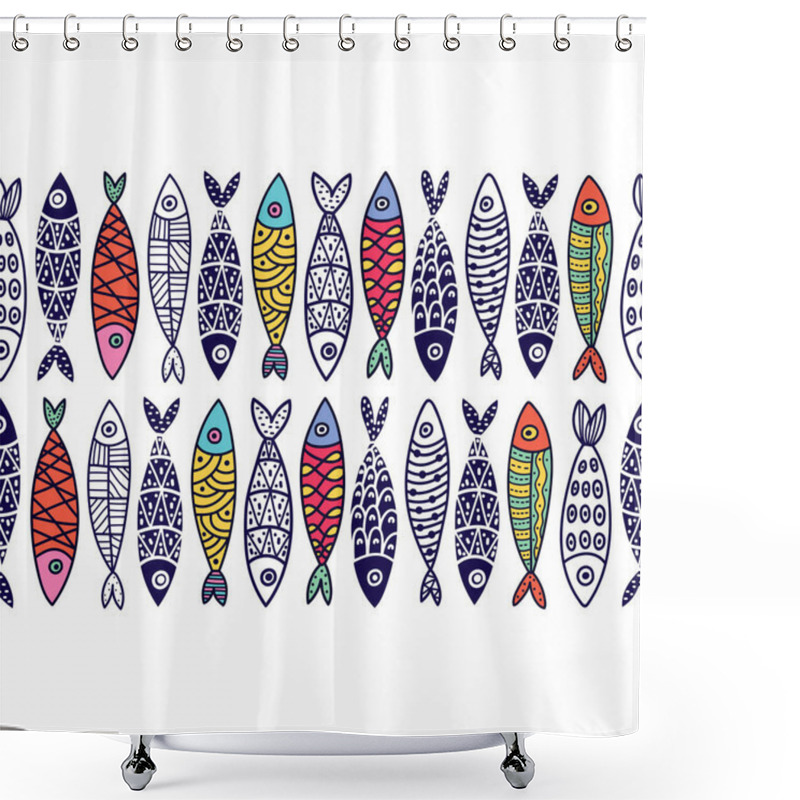 Personality  Vector Seamless Horizontal Border With Fish. Cute Sardines. Shower Curtains