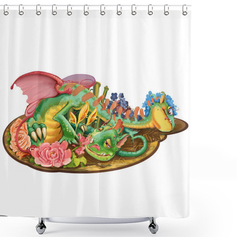 Personality  Dragon With Two Heads Who Loves Flowers Shower Curtains