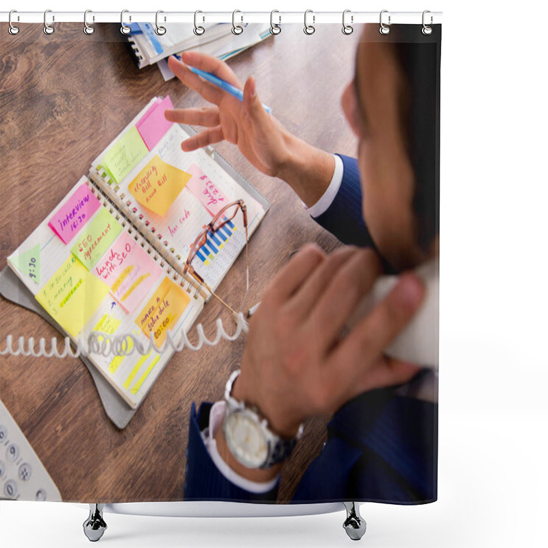 Personality  Young Handsome Employee Planning His Work Activity Shower Curtains