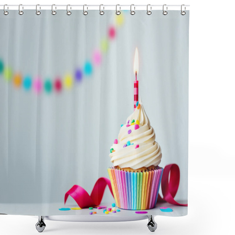 Personality  Birthday Cupcake On Party Background Shower Curtains