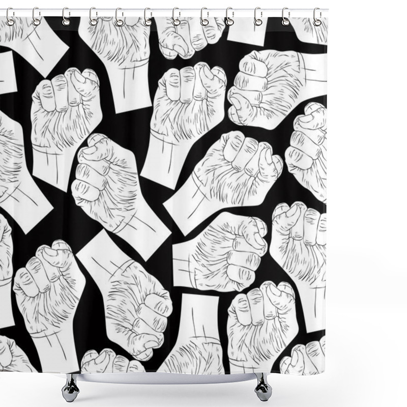 Personality  Clenched Fists Seamless Pattern, Black And White Vector Backgrou Shower Curtains