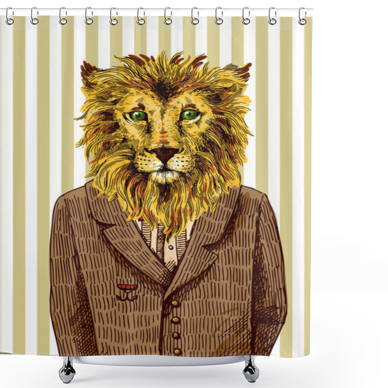 Personality  Lion In A Jacket Shower Curtains