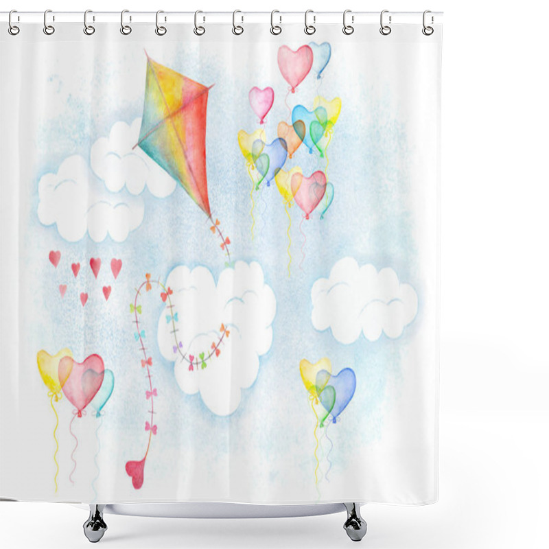 Personality  Makar Sankranti, Kite And Love Balloons In Clouds Shower Curtains